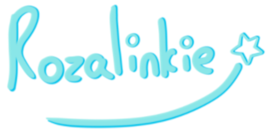 The word Rozalinkie in my handwriting, stylized with circles on the i letters and a shooting star underneath the text